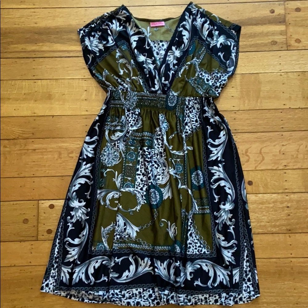 Olive green and black throw on dress